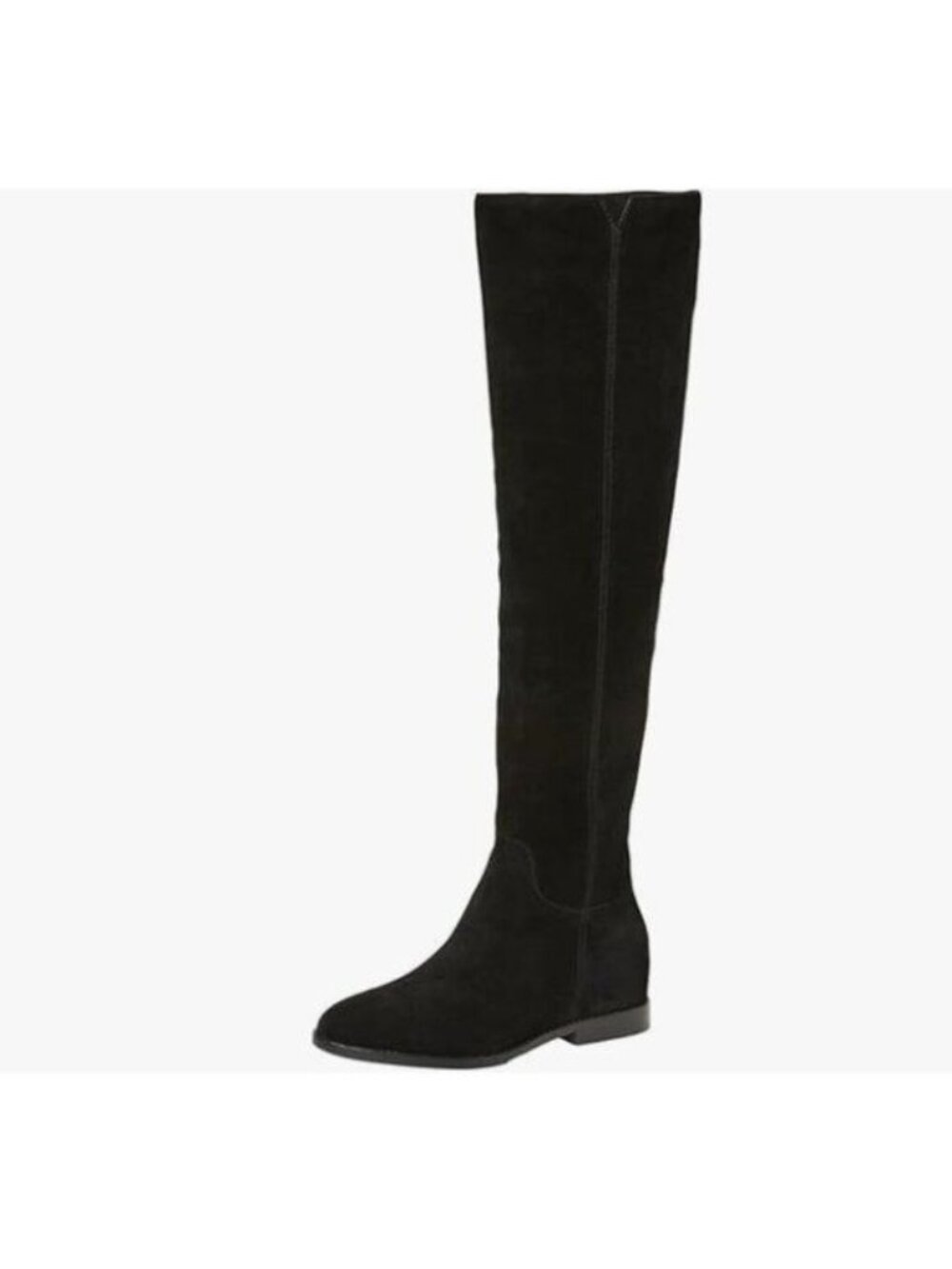 Black Women Almond Toe Knee High Boots with Partial Zipper Stretchy Long Boot